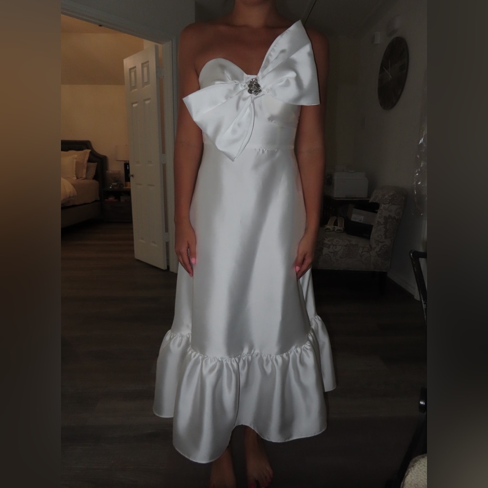 Anthropologie BHLDN White Satin Dress with Bow NWT